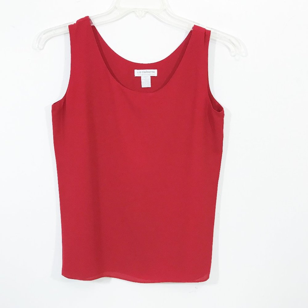 Y2K 90s Liz Claiborne Sleeveless Satin Blouse Red Petite S
